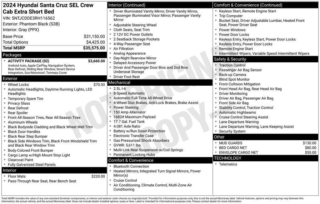 new 2024 Hyundai SANTA CRUZ car, priced at $34,954