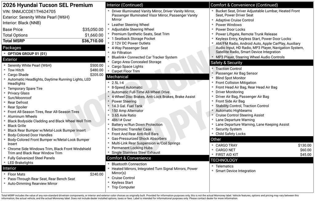 new 2026 Hyundai Tucson car, priced at $35,151