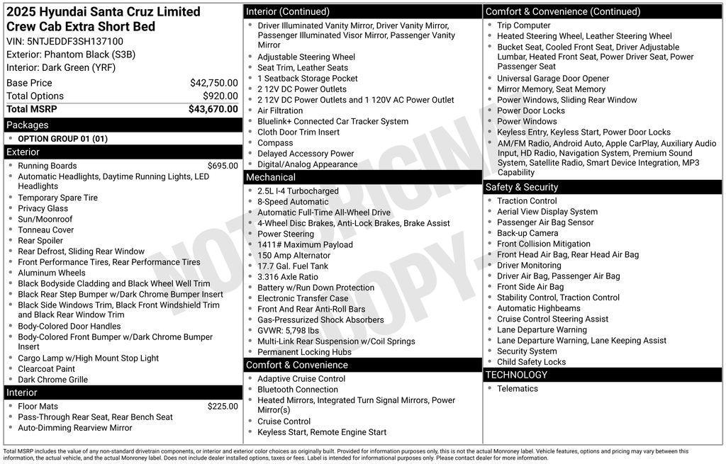 new 2025 Hyundai SANTA CRUZ car, priced at $41,669