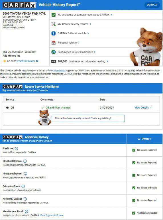 used 2009 Toyota Venza car, priced at $8,998