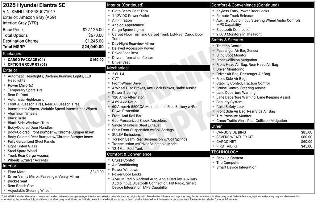 new 2025 Hyundai Elantra car, priced at $21,290