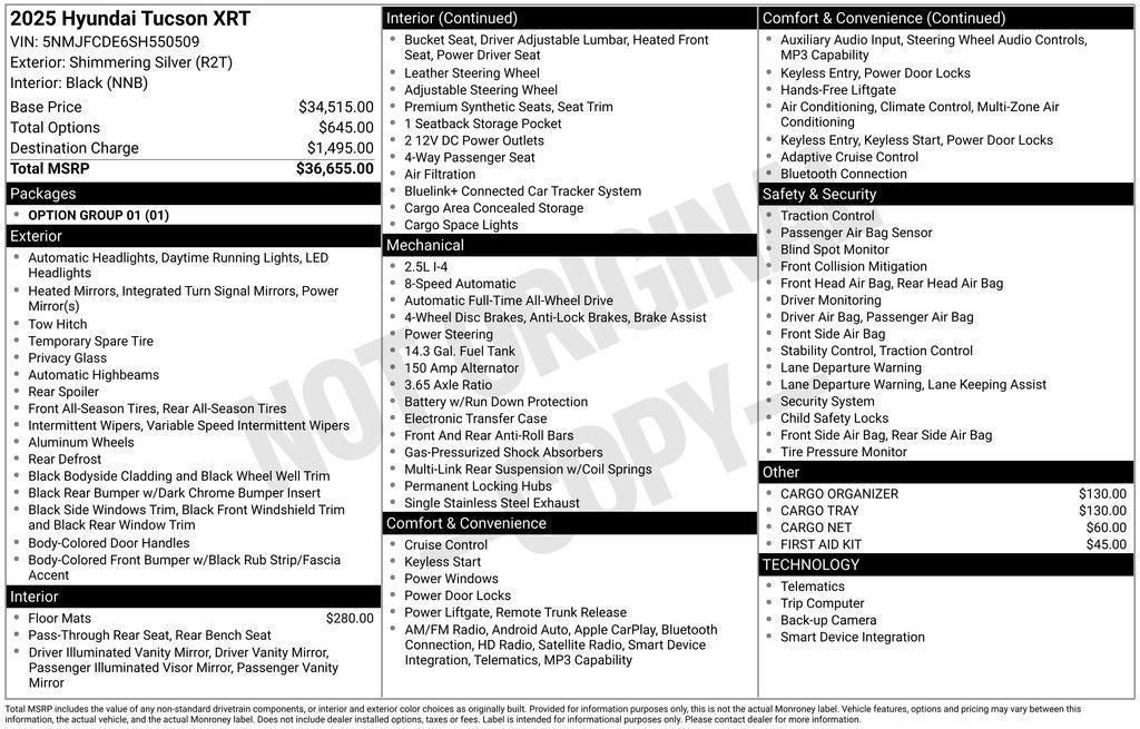 new 2025 Hyundai Tucson car, priced at $33,560