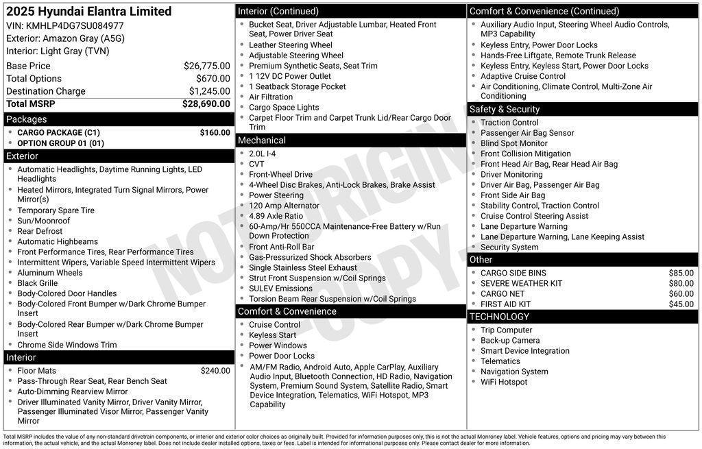 new 2025 Hyundai Elantra car, priced at $25,940