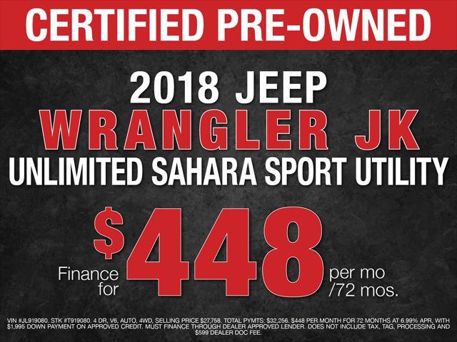 used 2018 Jeep Wrangler JK Unlimited car, priced at $26,358