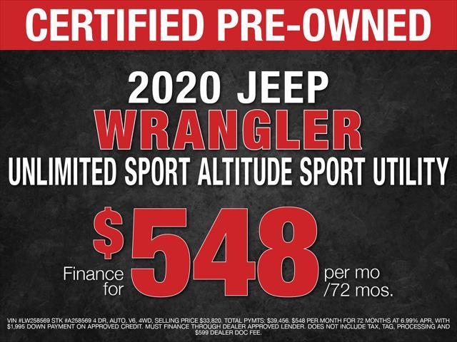 used 2020 Jeep Wrangler Unlimited car, priced at $33,820