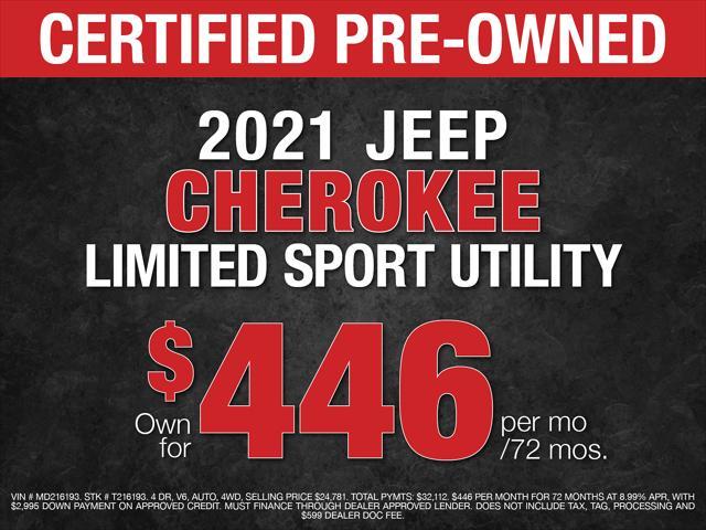 used 2021 Jeep Cherokee car, priced at $24,991