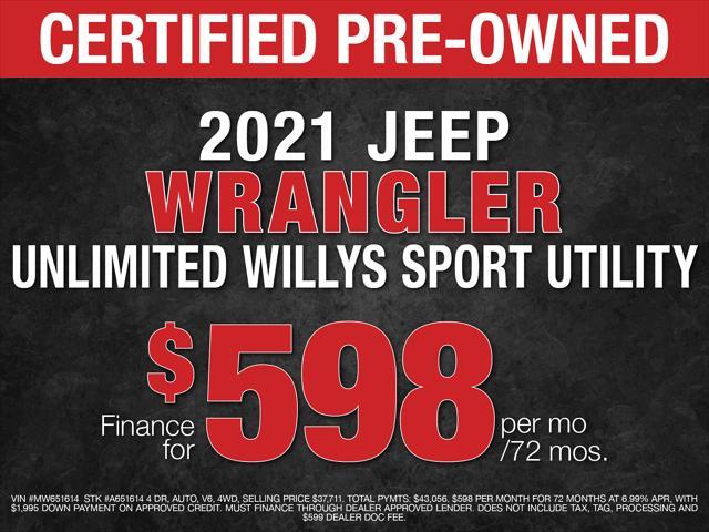 used 2021 Jeep Wrangler car, priced at $37,711