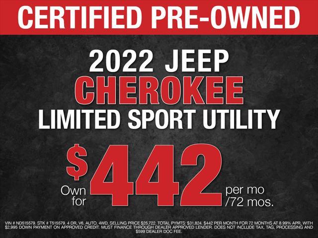 used 2022 Jeep Cherokee car, priced at $25,722