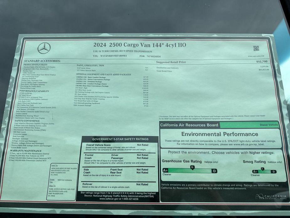 new 2024 Mercedes-Benz Sprinter 2500 car, priced at $63,823