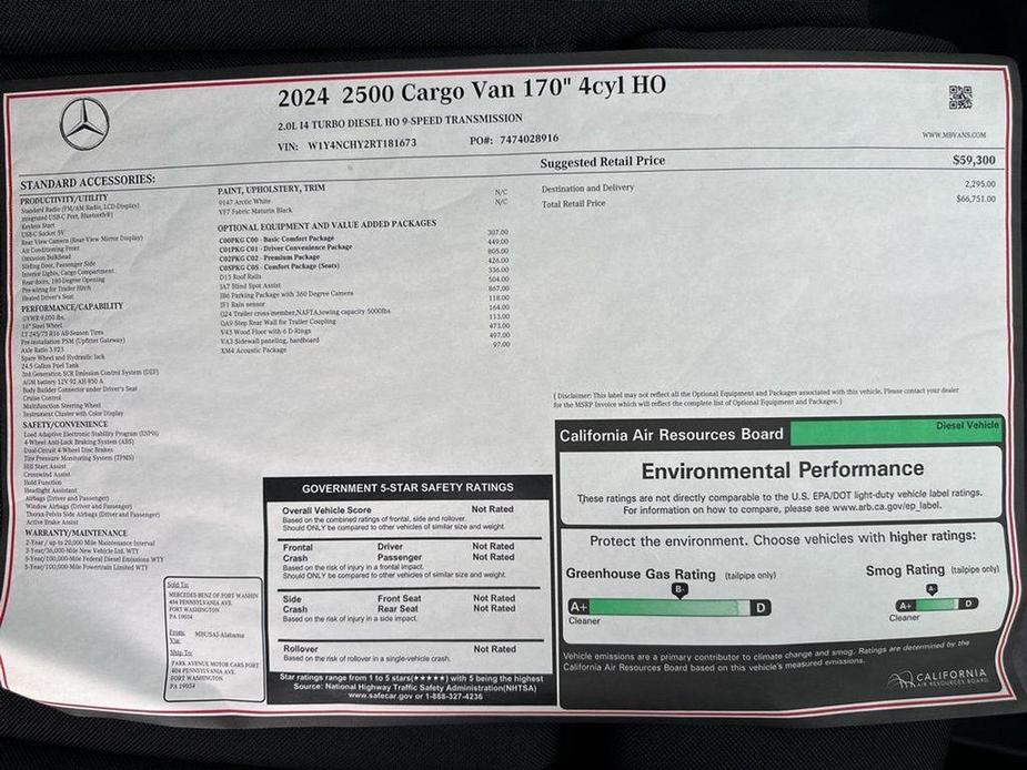 new 2024 Mercedes-Benz Sprinter 2500 car, priced at $66,751