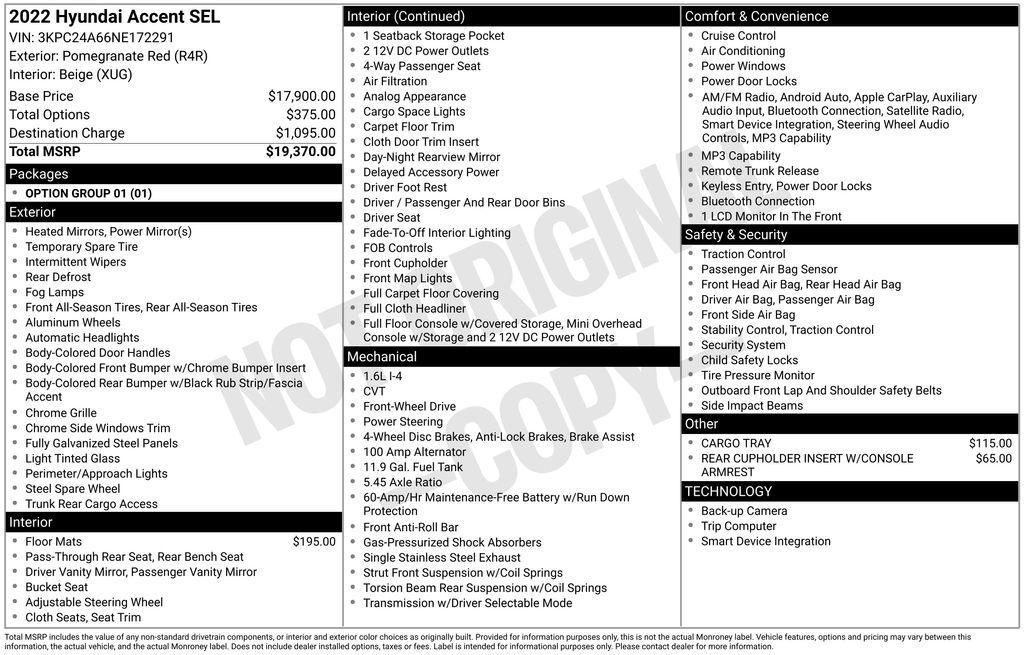 used 2022 Hyundai Accent car, priced at $15,555