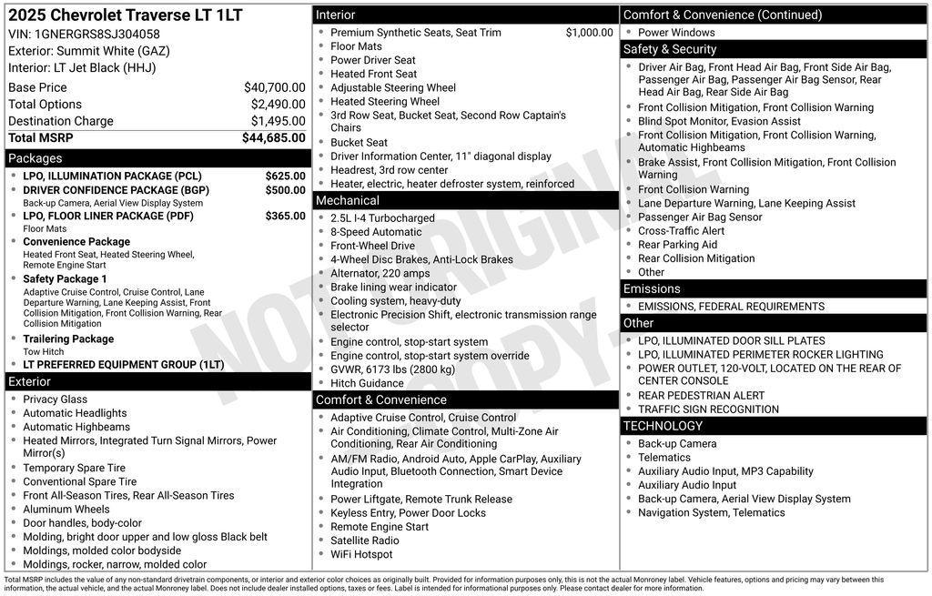 new 2025 Chevrolet Traverse car, priced at $41,352