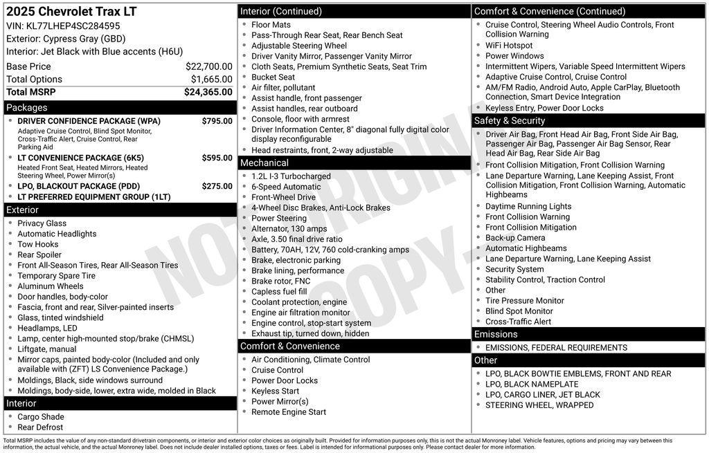 new 2025 Chevrolet Trax car, priced at $23,955