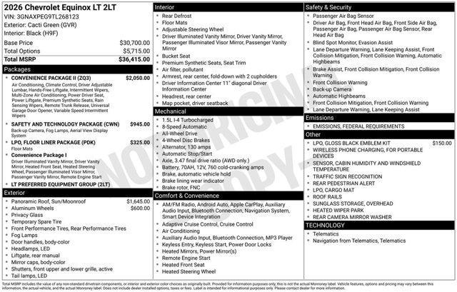 new 2026 Chevrolet Equinox car, priced at $35,210