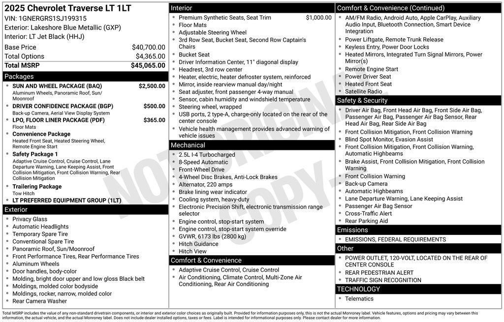 new 2025 Chevrolet Traverse car, priced at $43,445