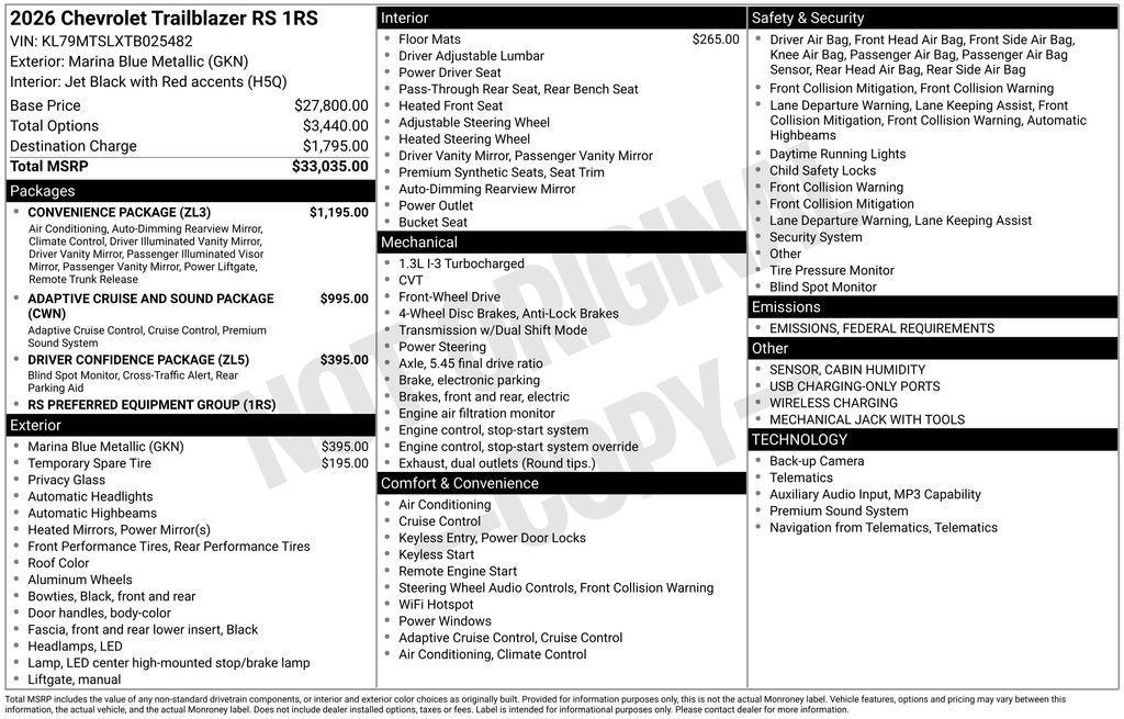 new 2026 Chevrolet TrailBlazer car, priced at $30,435