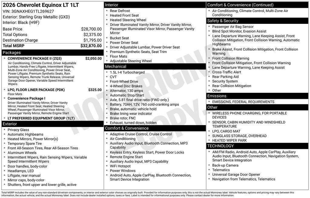 new 2026 Chevrolet Equinox car, priced at $29,870