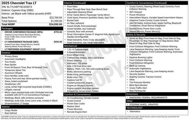 new 2025 Chevrolet Trax car, priced at $22,485