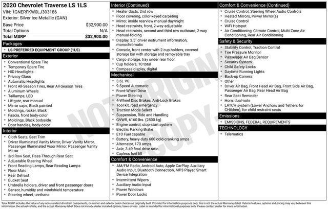 used 2020 Chevrolet Traverse car, priced at $18,000
