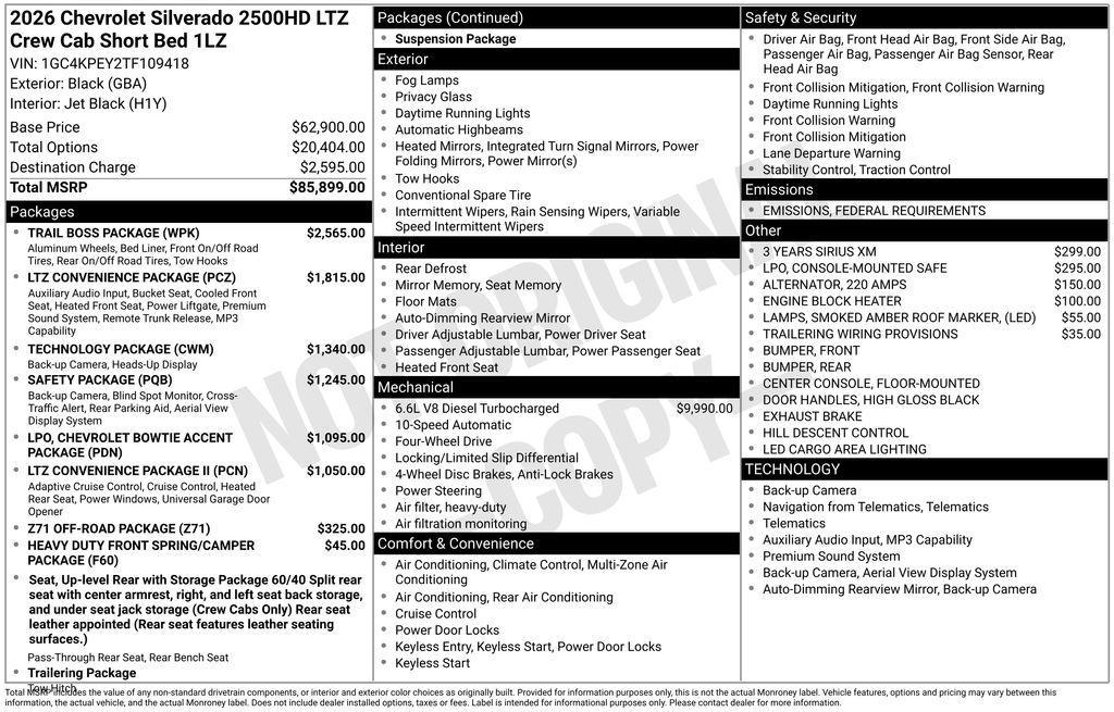 new 2026 Chevrolet Silverado 2500 car, priced at $82,649