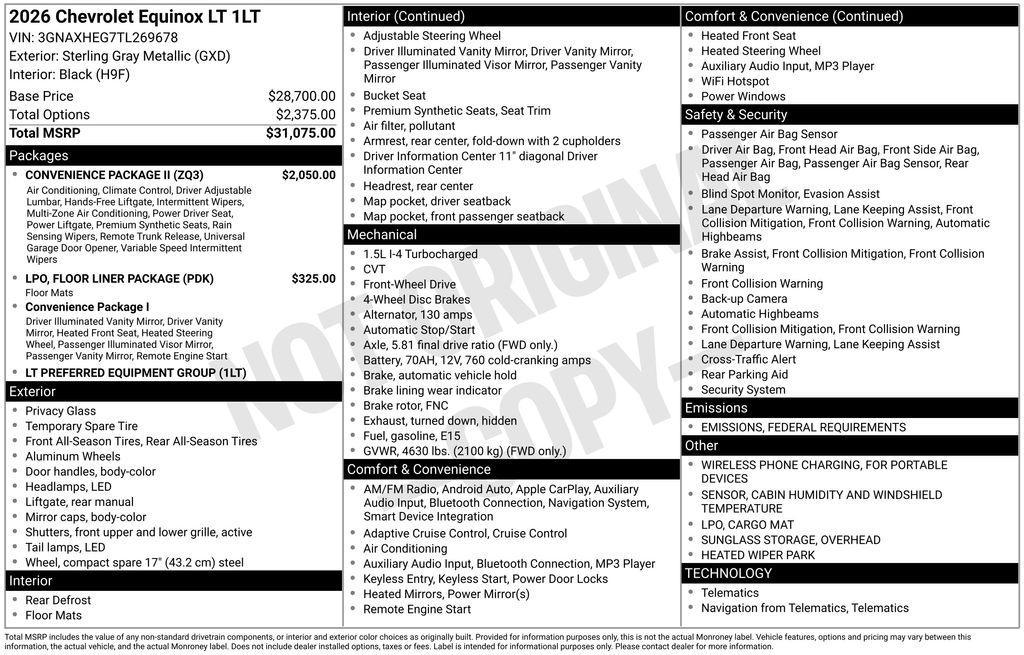 new 2026 Chevrolet Equinox car, priced at $29,370