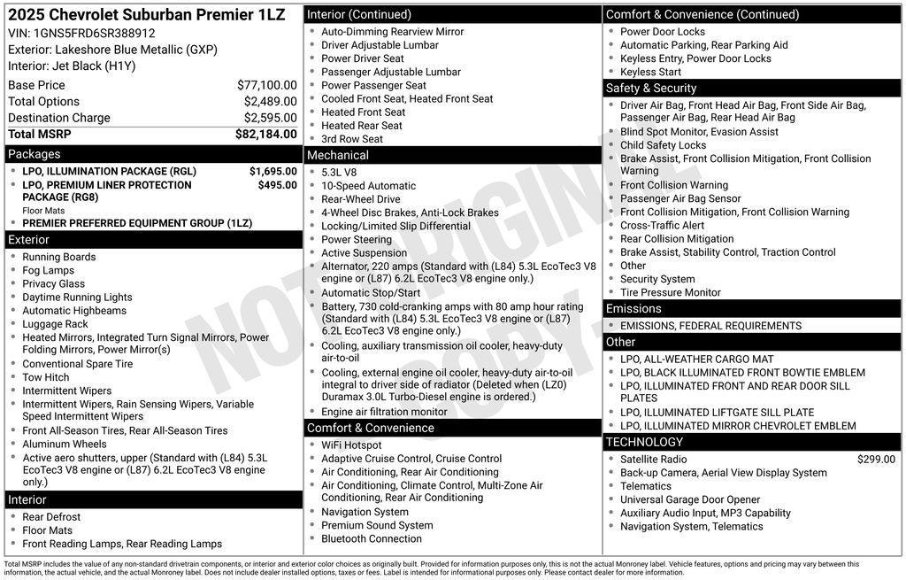 new 2025 Chevrolet Suburban car, priced at $77,184