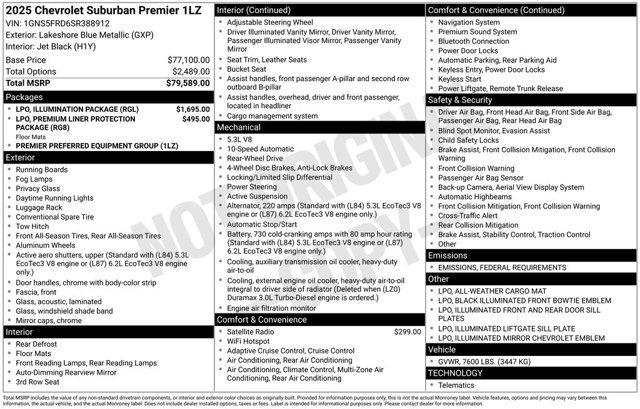 new 2025 Chevrolet Suburban car, priced at $78,184
