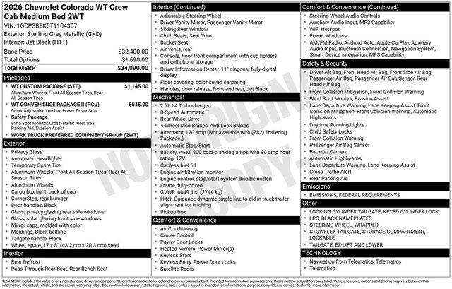 new 2026 Chevrolet Colorado car, priced at $34,185