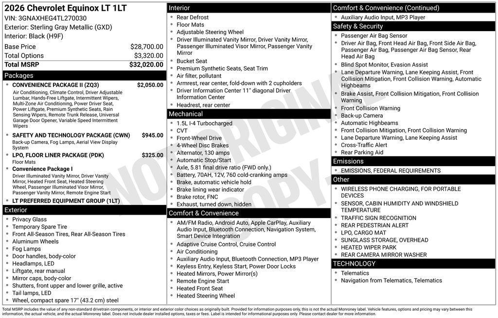 new 2026 Chevrolet Equinox car, priced at $30,315