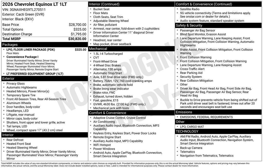 new 2026 Chevrolet Equinox car, priced at $27,820