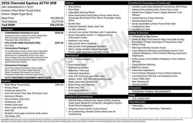 new 2026 Chevrolet Equinox car, priced at $33,165
