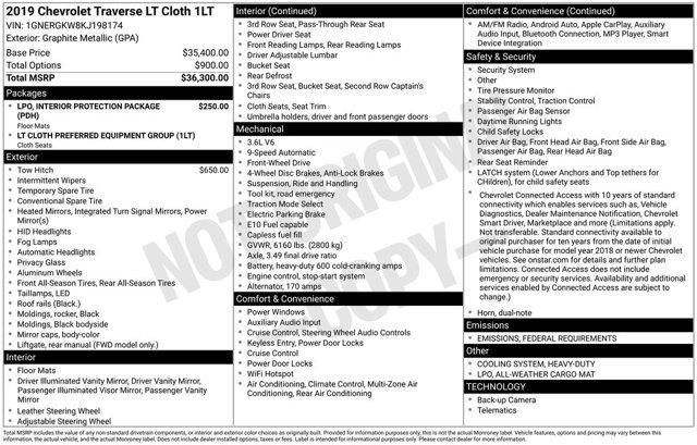 used 2019 Chevrolet Traverse car, priced at $16,000