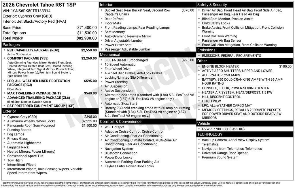 new 2026 Chevrolet Tahoe car, priced at $83,925