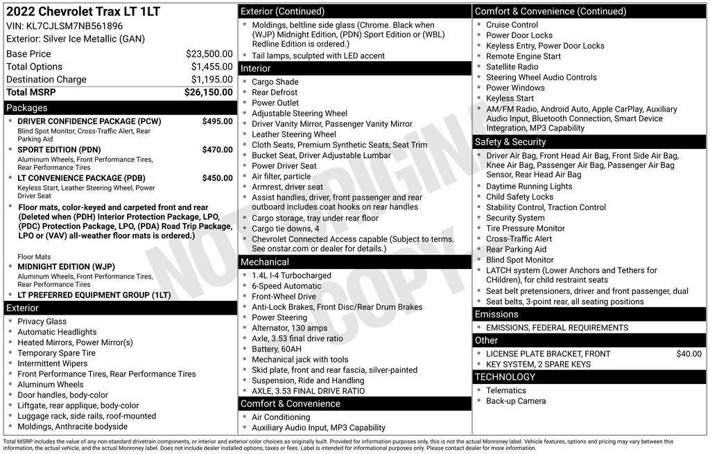 used 2022 Chevrolet Trax car, priced at $18,000