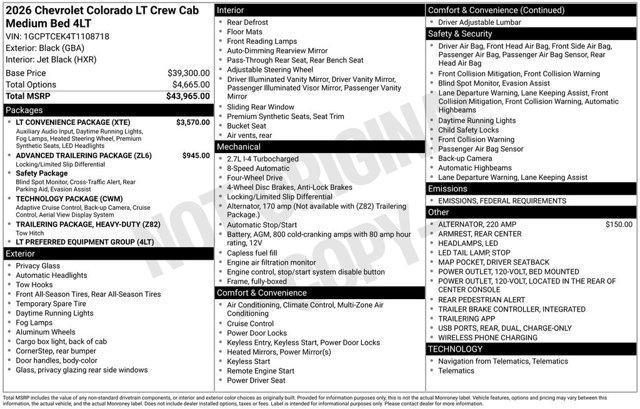 new 2026 Chevrolet Colorado car, priced at $44,560
