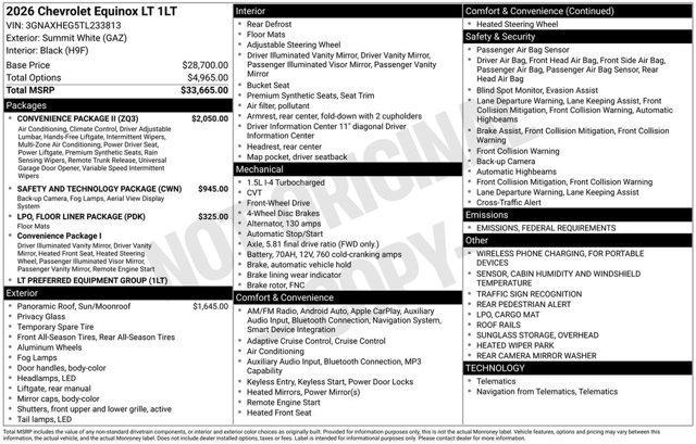 new 2026 Chevrolet Equinox car, priced at $31,960