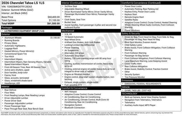 new 2026 Chevrolet Tahoe car, priced at $62,595