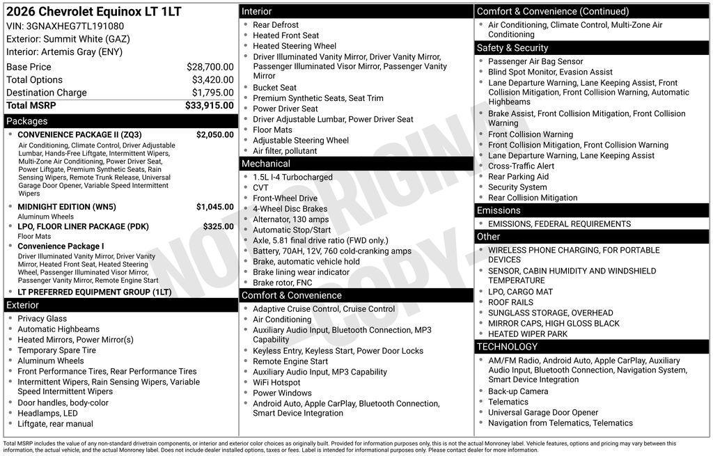 new 2026 Chevrolet Equinox car, priced at $30,415