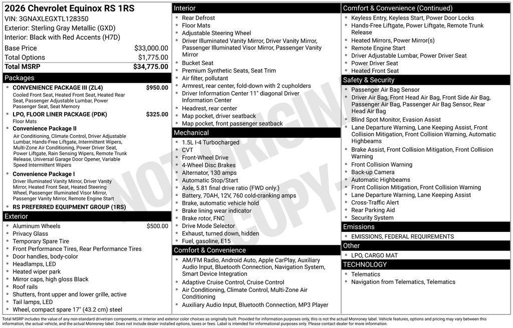 new 2026 Chevrolet Equinox car, priced at $33,140