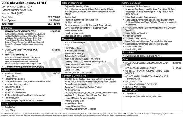 new 2026 Chevrolet Equinox car, priced at $30,445