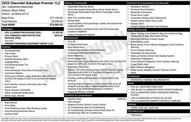 new 2025 Chevrolet Suburban car, priced at $77,184