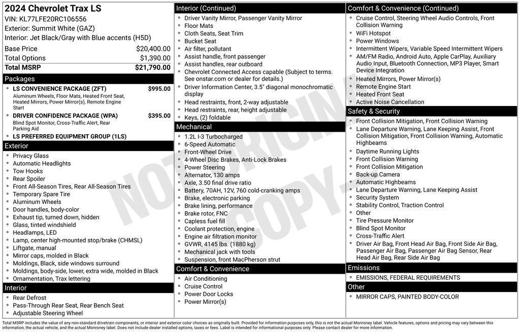 used 2024 Chevrolet Trax car, priced at $20,000