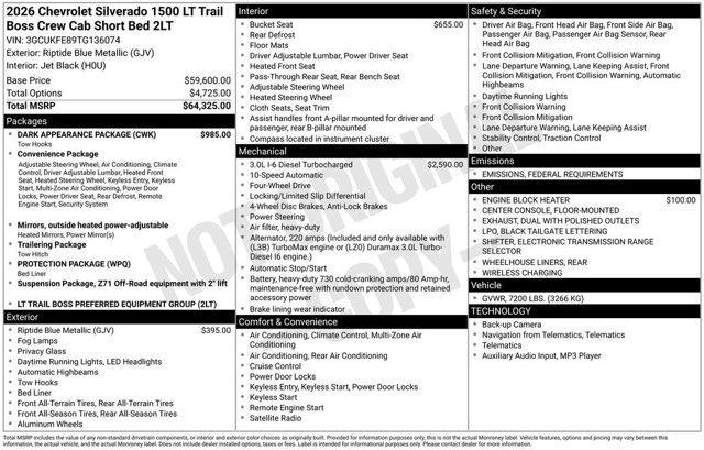 new 2026 Chevrolet Silverado 1500 car, priced at $61,320