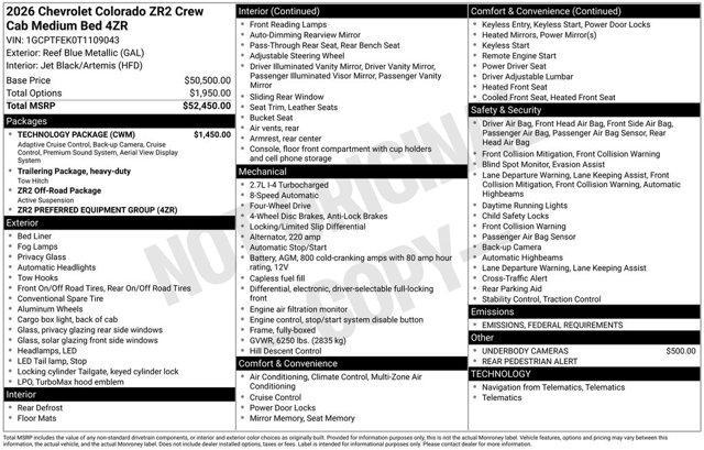 new 2026 Chevrolet Colorado car, priced at $52,620