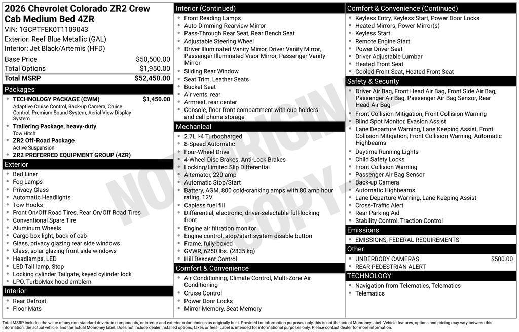 new 2026 Chevrolet Colorado car, priced at $53,120