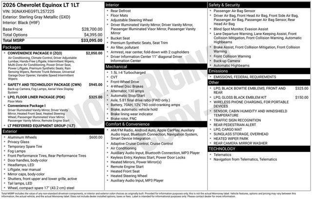 new 2026 Chevrolet Equinox car, priced at $31,390
