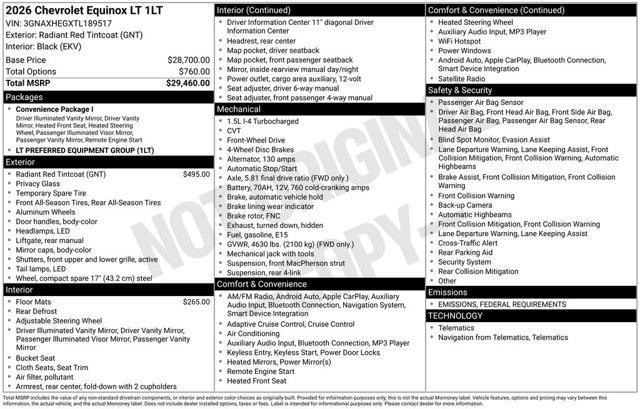 new 2026 Chevrolet Equinox car, priced at $27,255