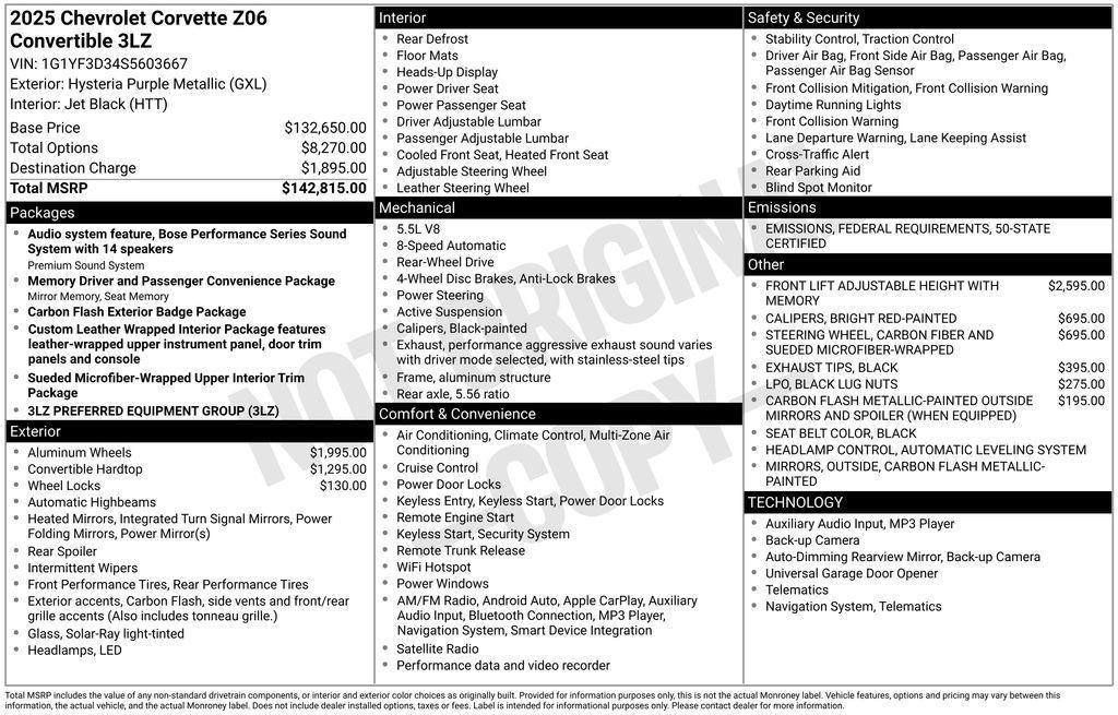 used 2025 Chevrolet Corvette car, priced at $129,000