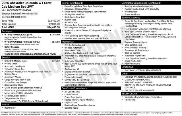 new 2026 Chevrolet Colorado car, priced at $34,580