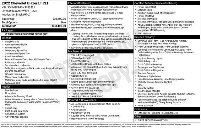 used 2022 Chevrolet Blazer car, priced at $20,500